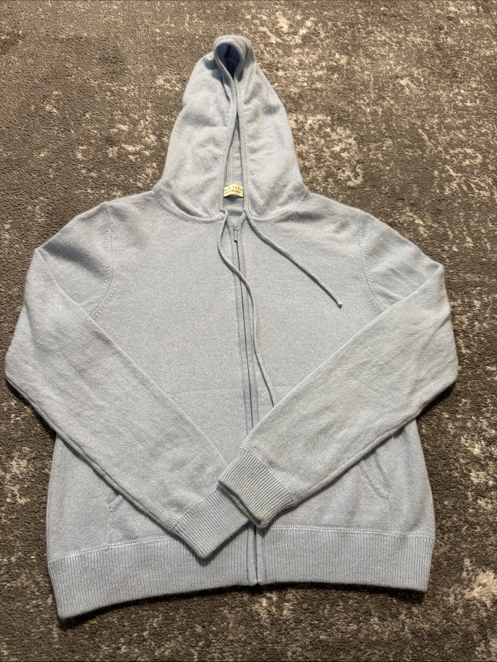 Lord & Taylor Pale Blue Zip-Up Hooded Sweater 100% Cashmere